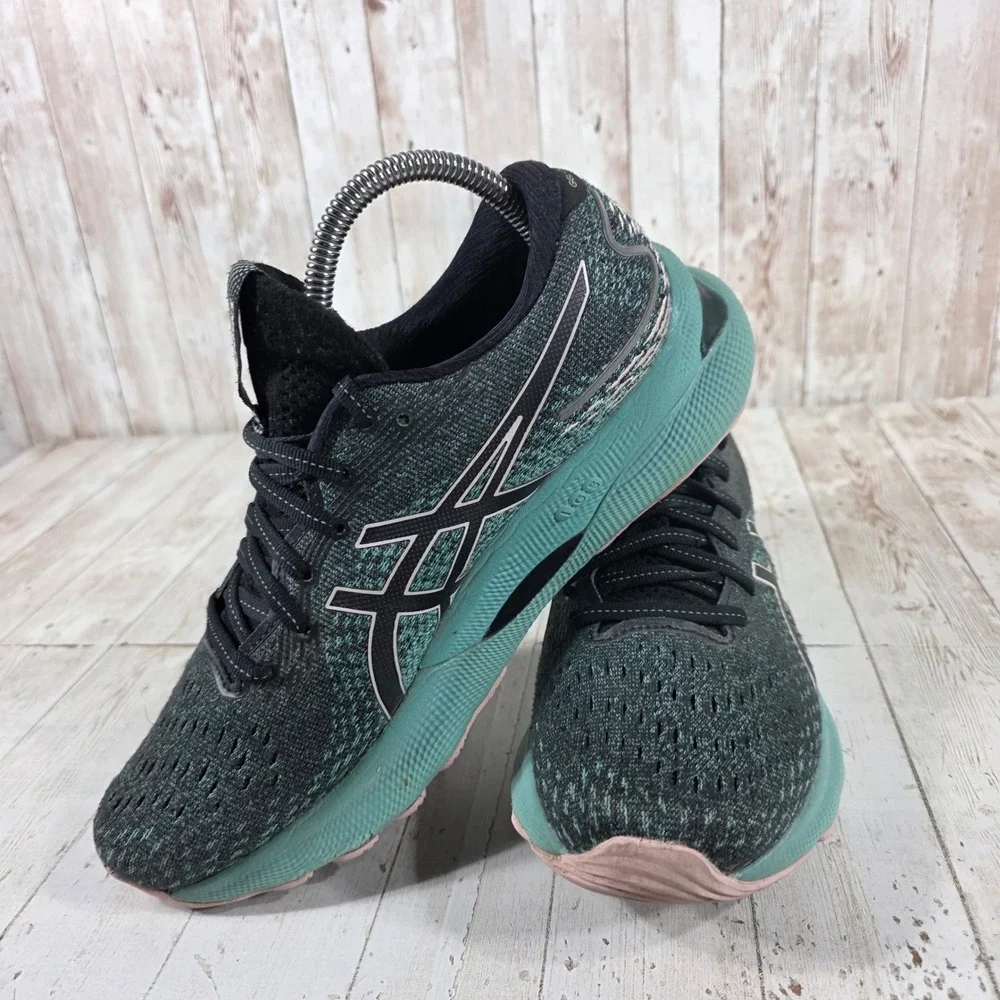 ASICS Gel-Nimbus 24 Womens Running Shoes Sage Black Pink 1012B201 Size 8.5